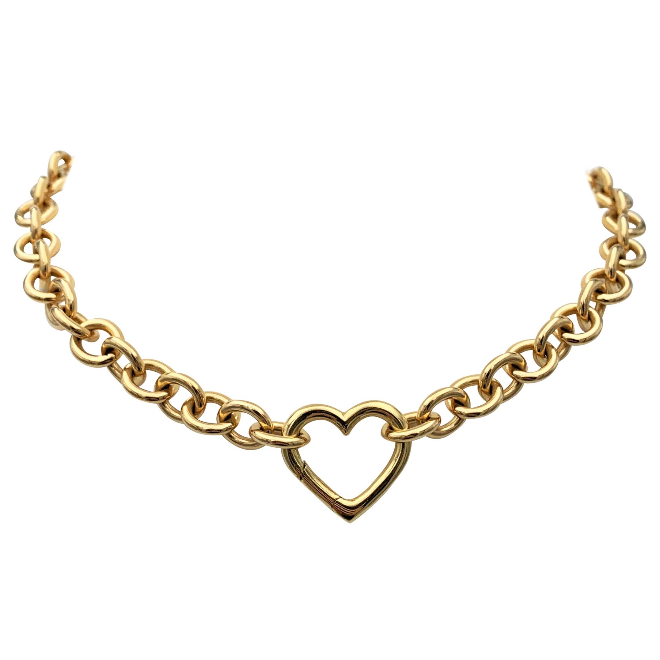Tiffany & Co. Yellow Gold Heart Pendant Rolo Chain Necklace