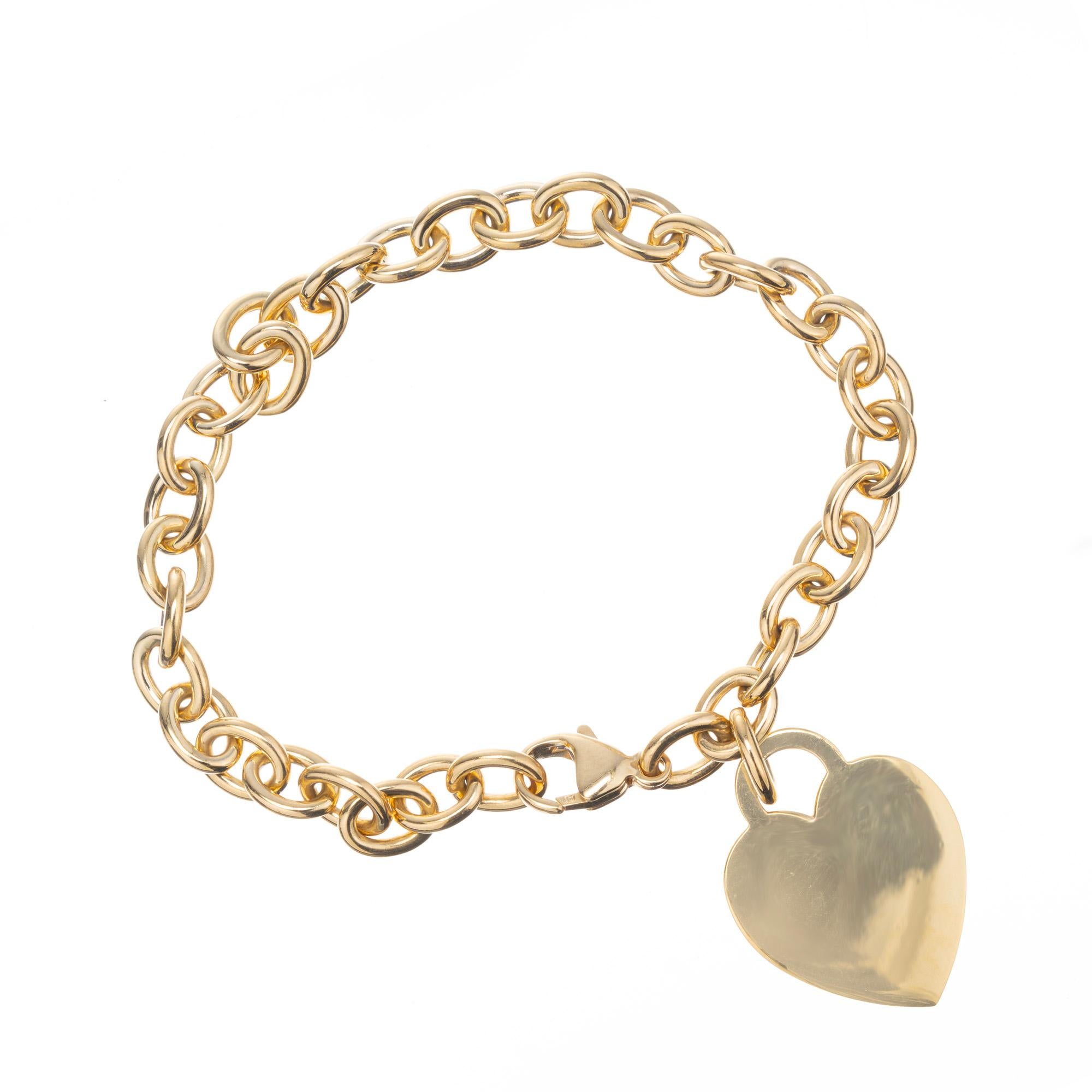 Tiffany and Co Yellow Gold Heart Tag Charm Bracelet For Sale at 1stDibs