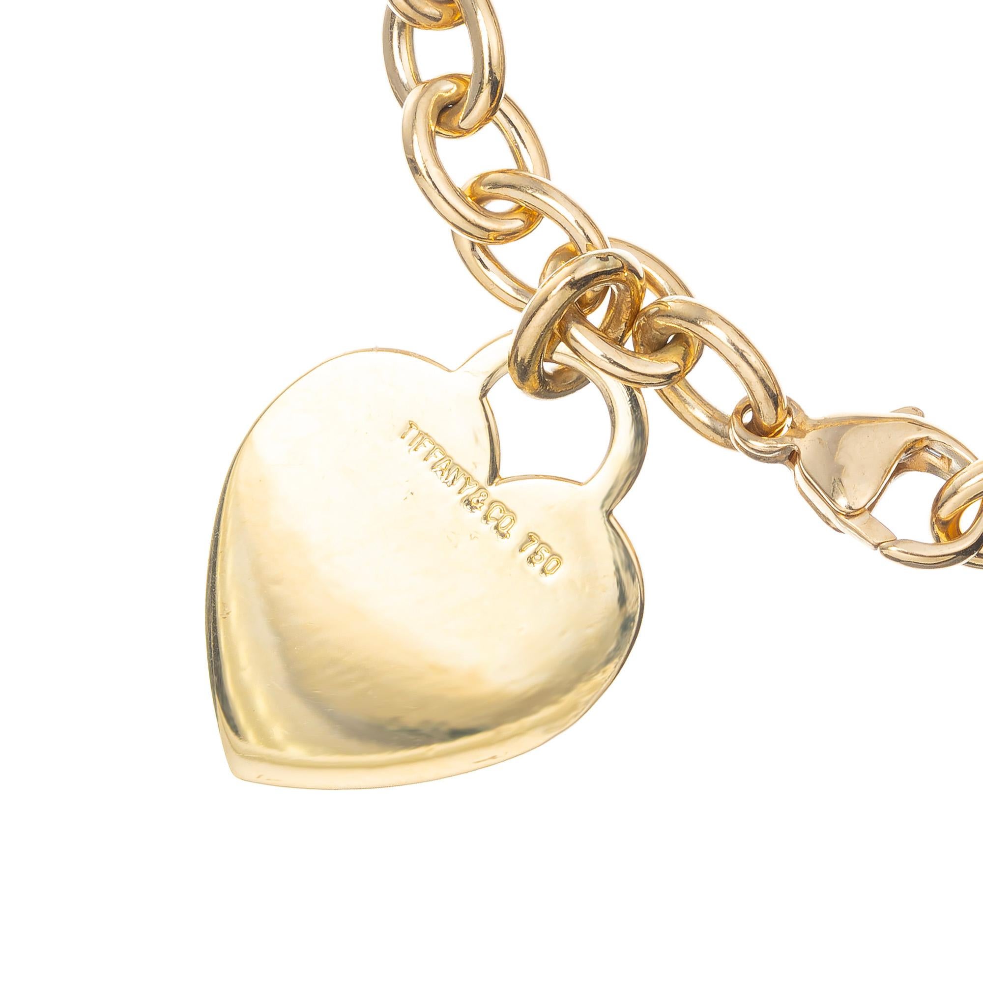 Tiffany and Co Yellow Gold Heart Tag Charm Bracelet For Sale at 1stDibs