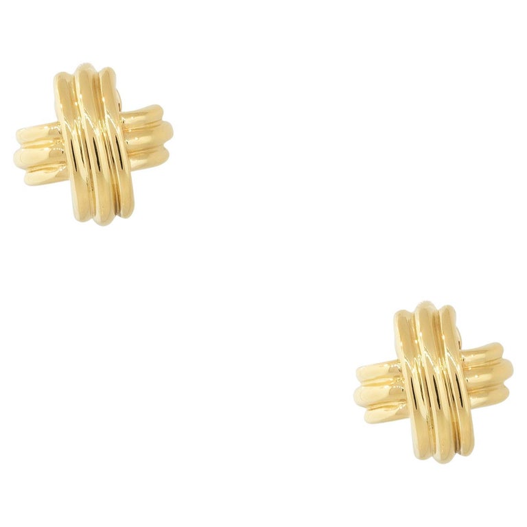 Tiffany and Co. Yellow Gold Large X Earrings 18 Karat In Stock For Sale ...