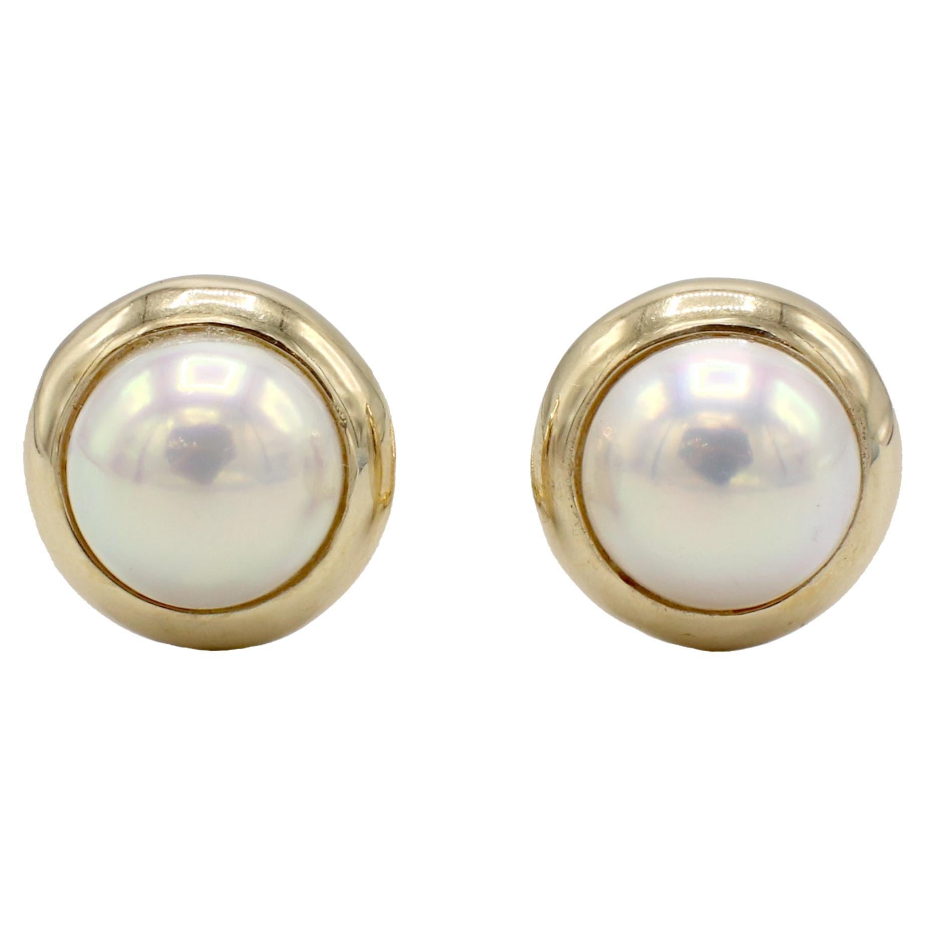Tiffany & Co. Yellow Gold Mabe Pearl Dome Lever Back Earrings 
