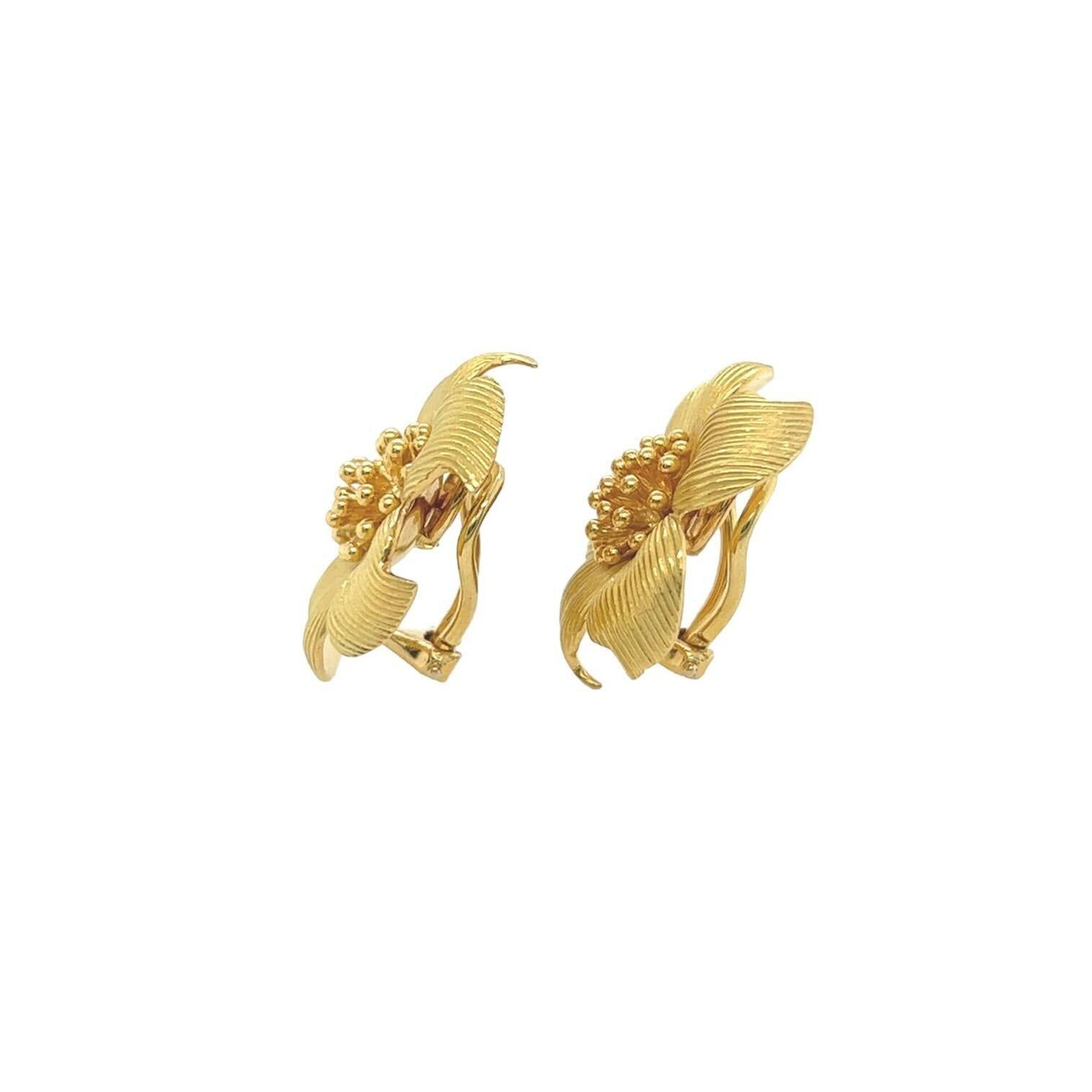 Women's or Men's TIFFANY & CO., Yellow Gold Magnolia Earrings 