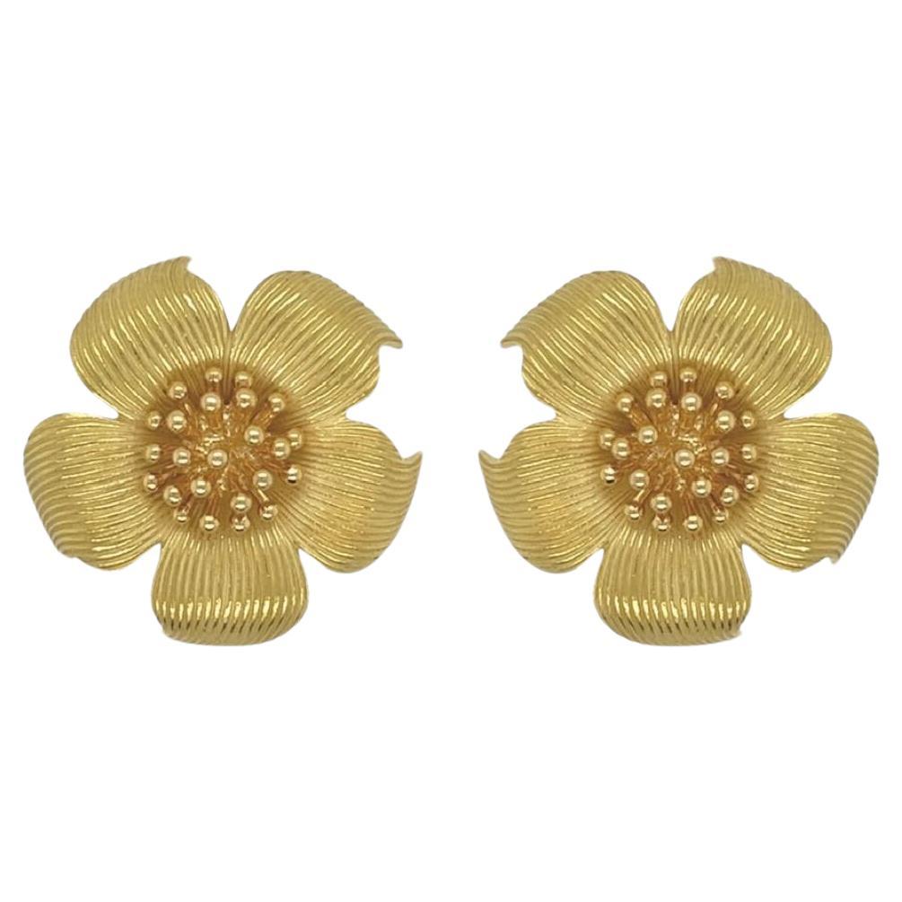 TIFFANY & CO., Yellow Gold Magnolia Earrings 