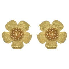 TIFFANY & CO., Yellow Gold Magnolia Earrings 