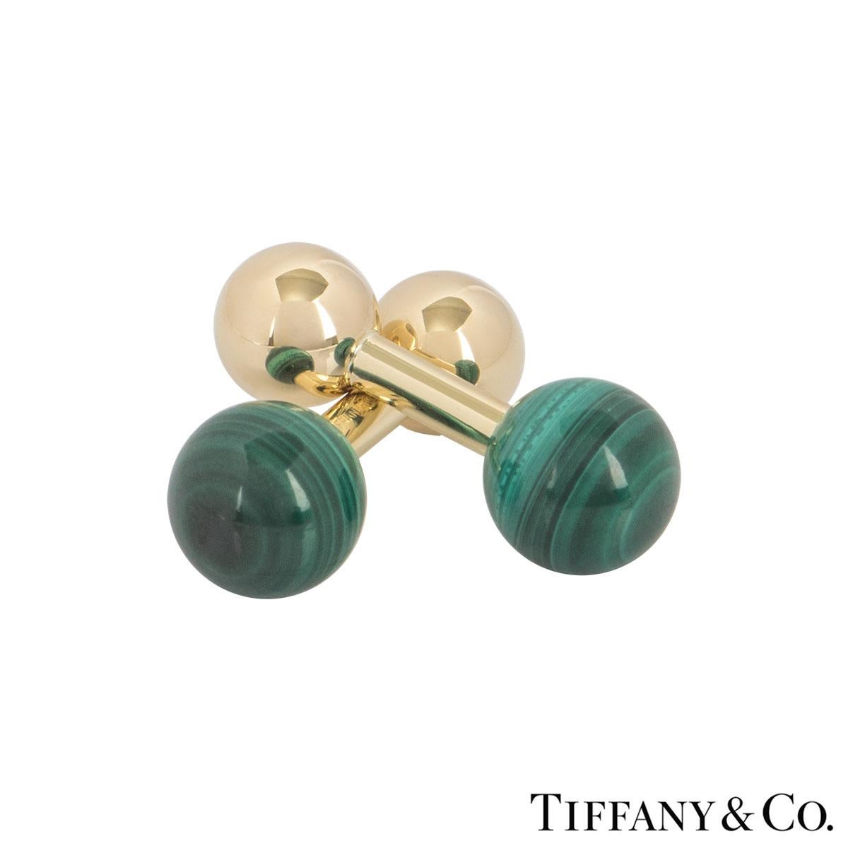 Uncut Tiffany & Co. Yellow Gold Malachite Ball Cufflinks