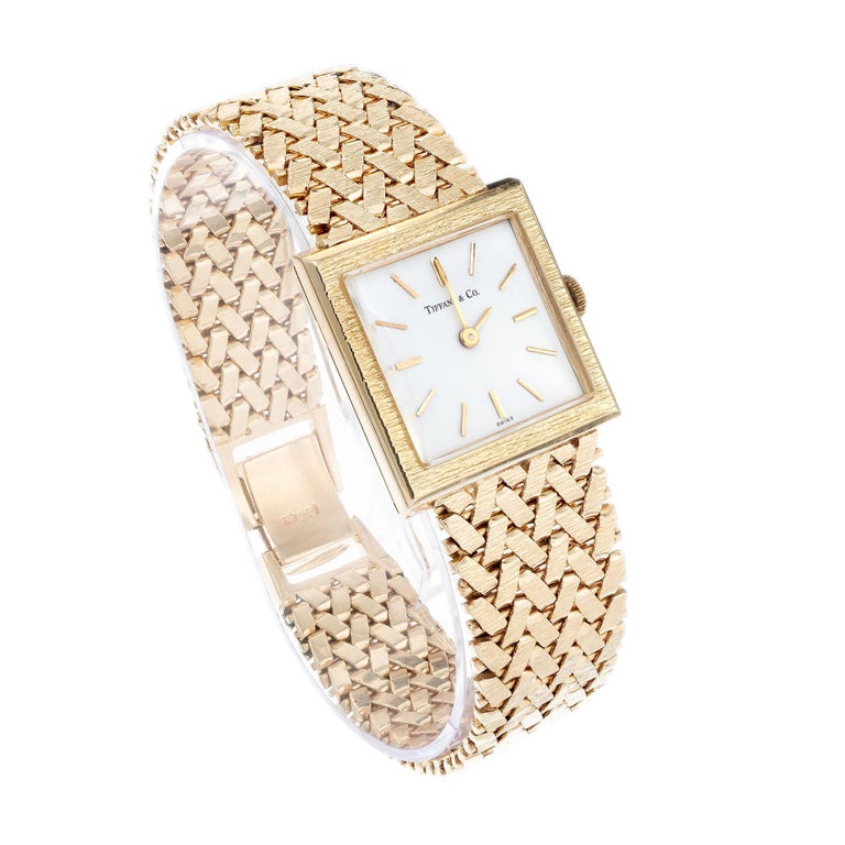 Tiffany and Co. Yellow Gold Mesh Band Ladies Wristwatch For Sale at 1stDibs