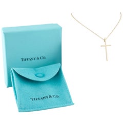 Tiffany & Co. Yellow Gold Metro Cross Pendant with Chain Box and Pouch