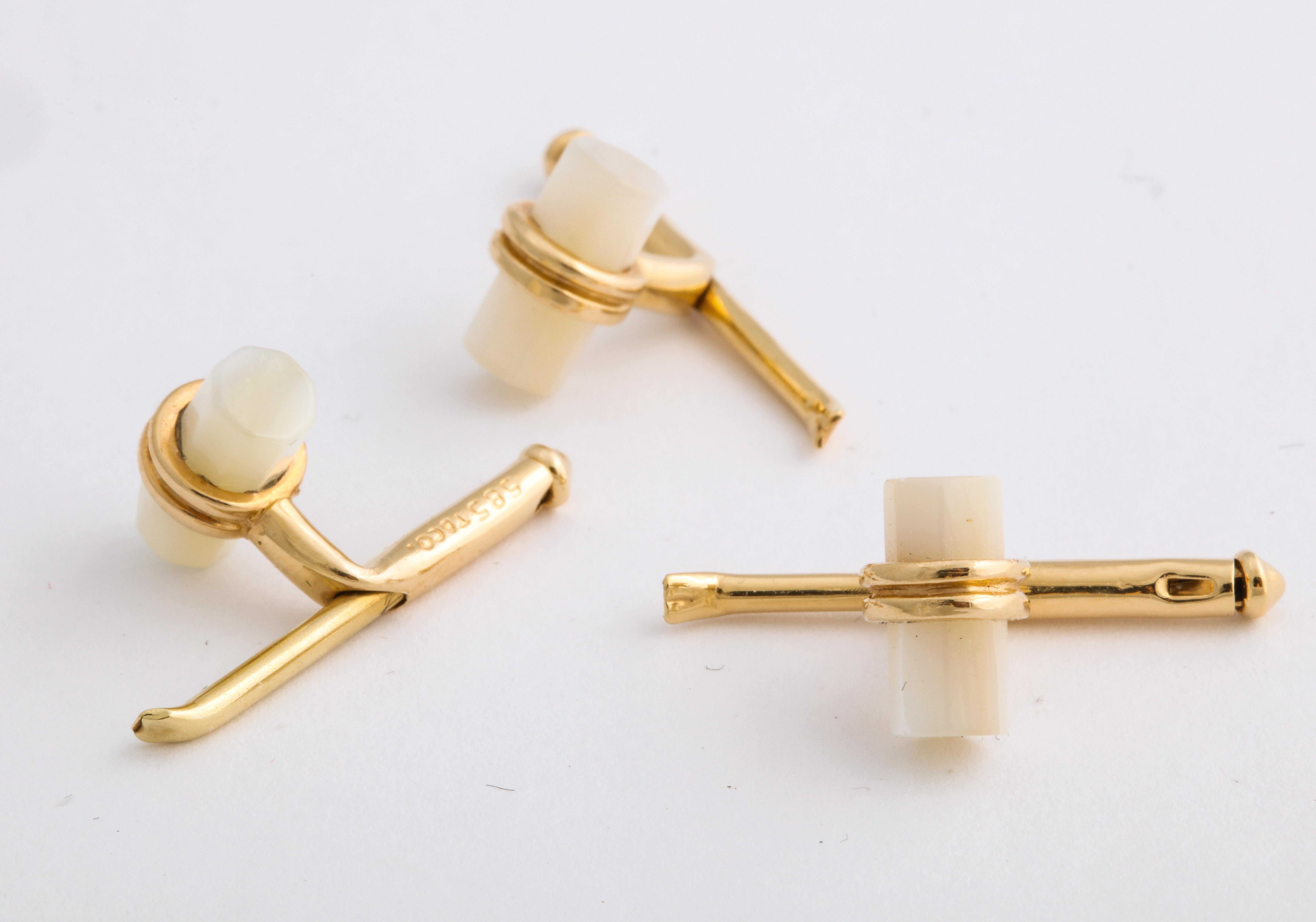 Tiffany & Co. Yellow Gold Mother of Pearl Men's Cufflinks and Dress Studs Set 4