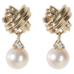 Tiffany & Co. Yellow Gold Pearl and Diamond Signature X Earrings