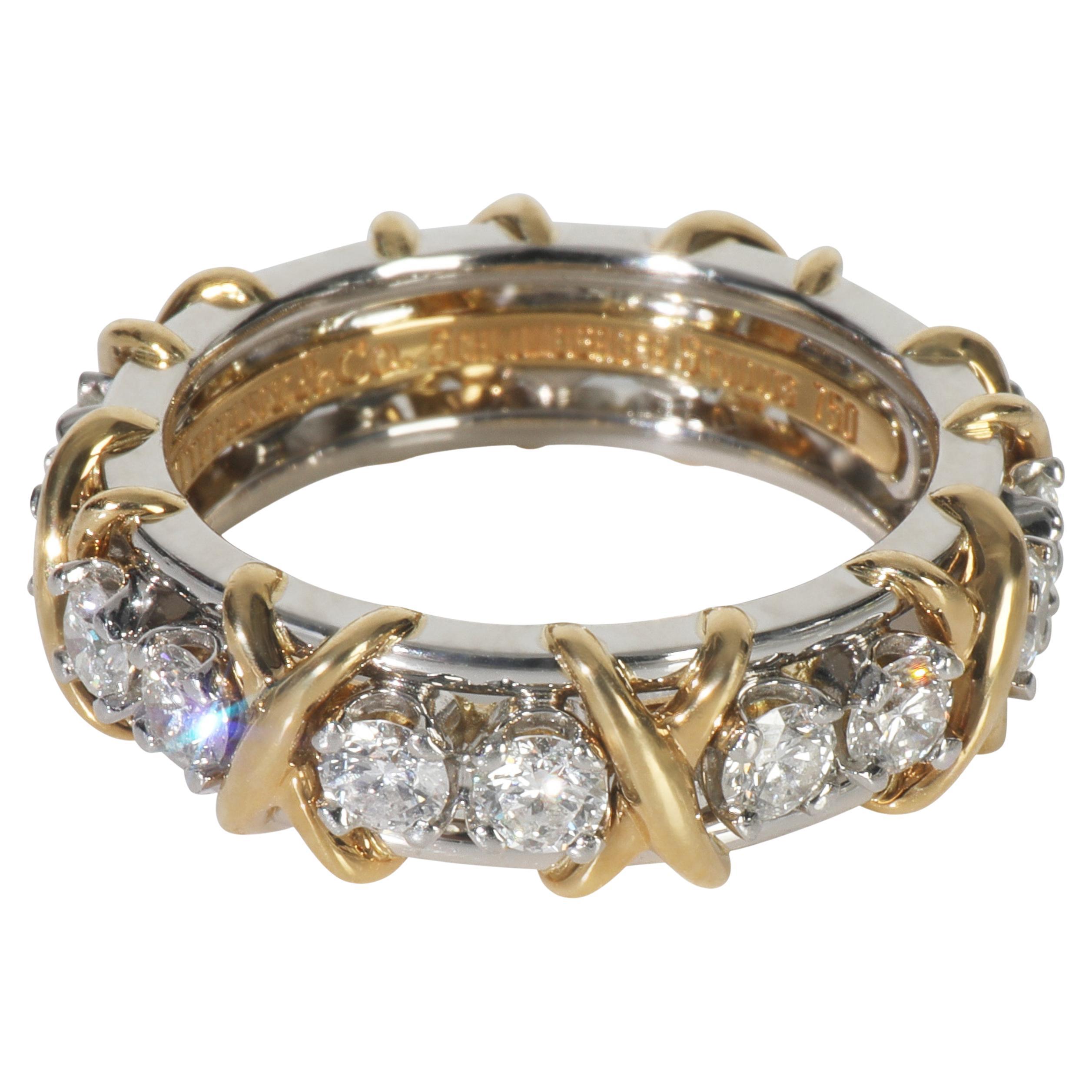 Tiffany 
Co. Yellow Gold 
Platinum Diamond Schlumberger 16 Stone Ring