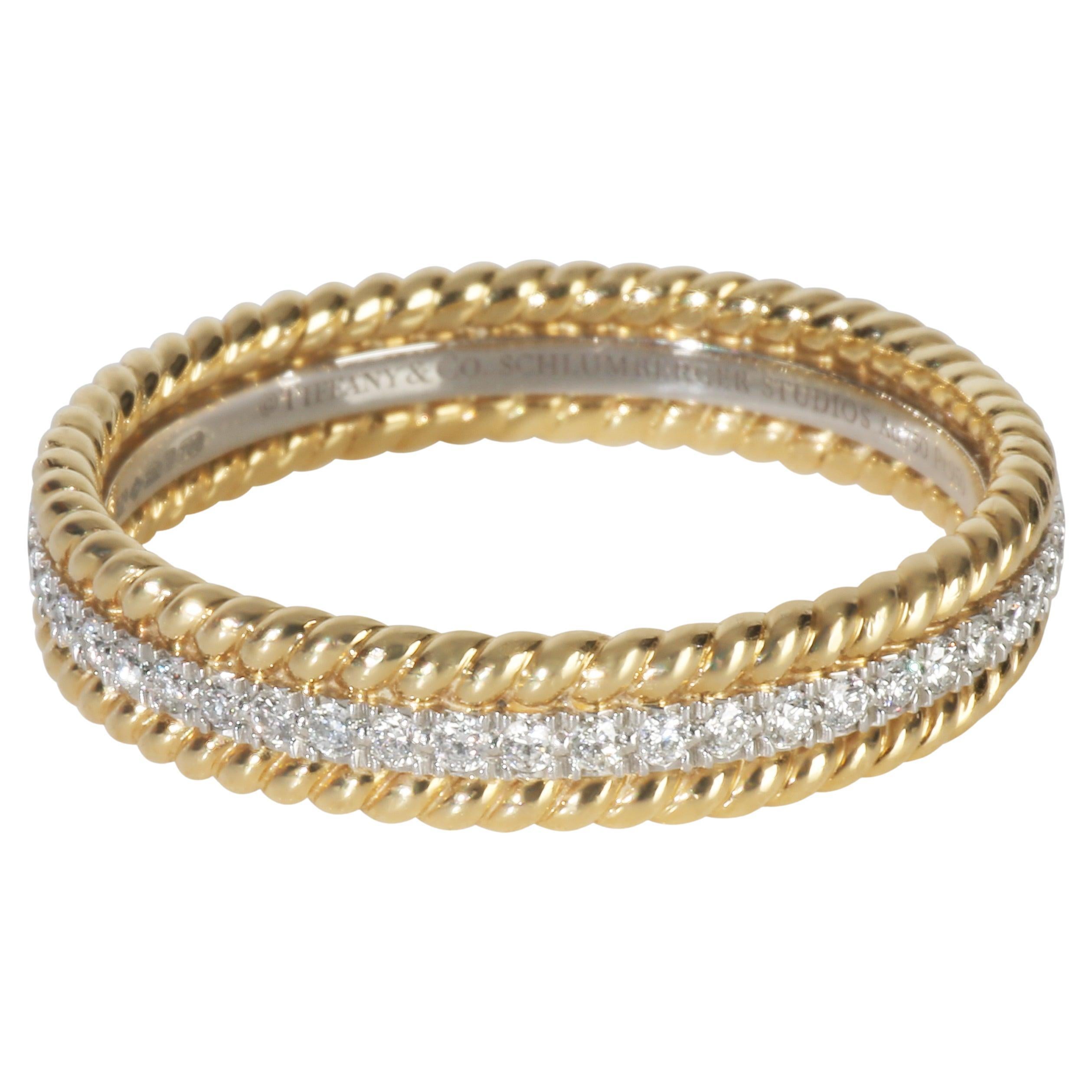 Tiffany 
Co. Yellow Gold 
Platinum Diamond Schlumberger Rope Ring en vente