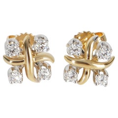 Tiffany & Co. Boucles d'oreilles en or jaune et platine à seize pierres et diamants
