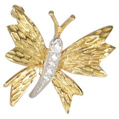 Tiffany 
Co. Broche papillon vintage en or jaune et platine avec diamants