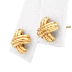 Tiffany & Co. Yellow Gold Ribbed X Stud Earrings + Pouch Box