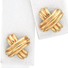 Tiffany & Co. Yellow Gold Ribbed X Stud Earrings + Pouch Box
