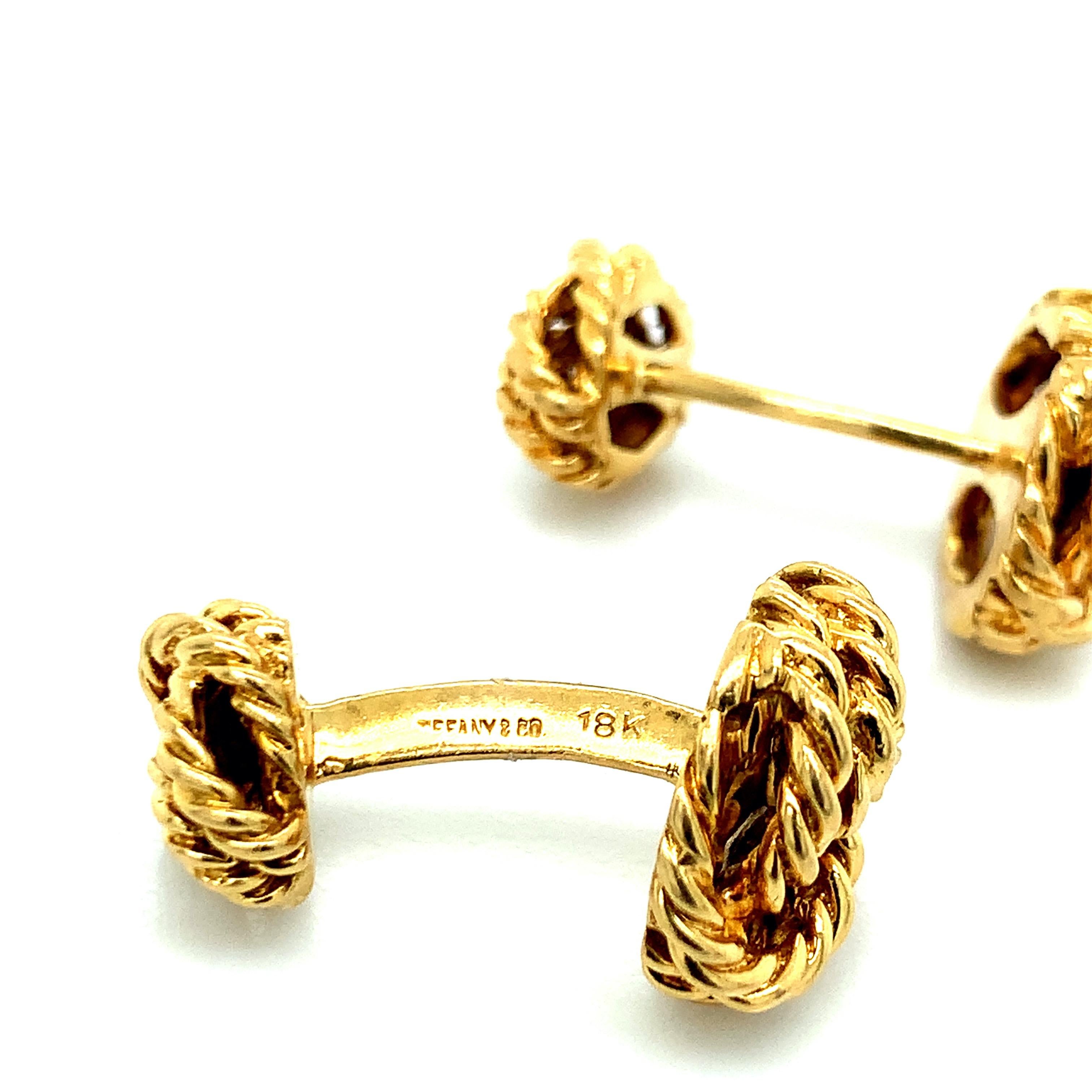 Men's Tiffany & Co. Yellow Gold Rope Cufflinks For Sale
