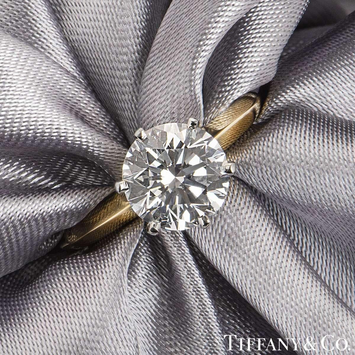 Tiffany & Co. Yellow Gold Round Diamond Engagement Ring 2.05 Carat D/VVS2 In Excellent Condition In London, GB