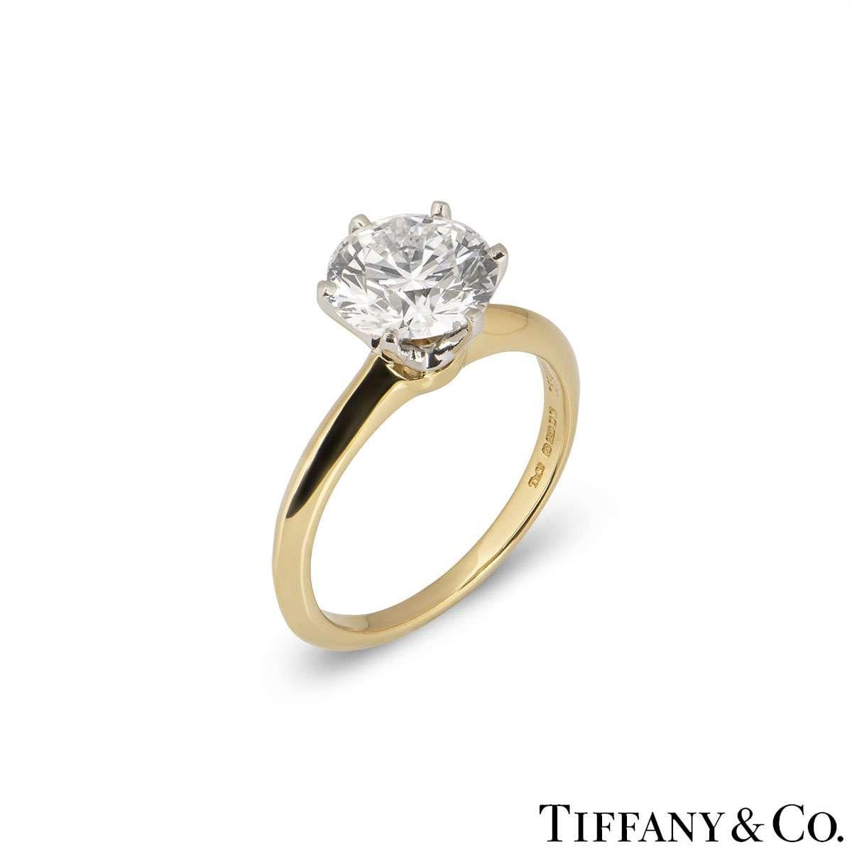 Women's Tiffany & Co. Yellow Gold Round Diamond Engagement Ring 2.05 Carat D/VVS2