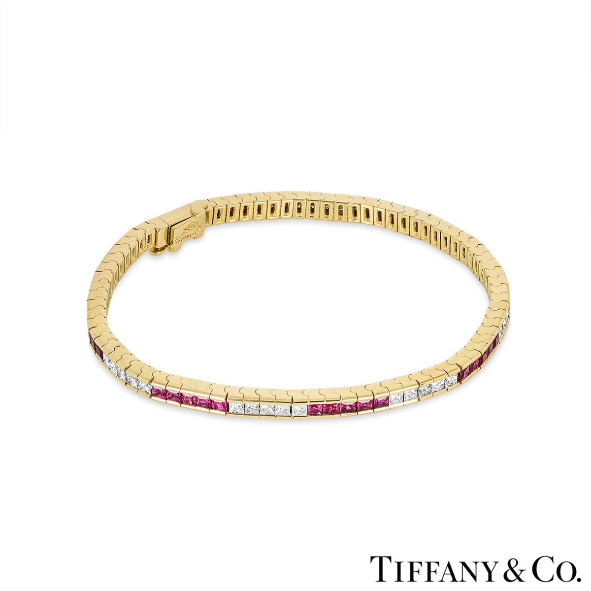 Round Cut Tiffany & Co. Yellow Gold Ruby & Diamond Tennis Bracelet 4.51cts