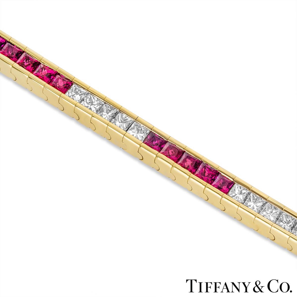 Tiffany & Co. Yellow Gold Ruby & Diamond Tennis Bracelet 4.51cts In Excellent Condition In London, GB