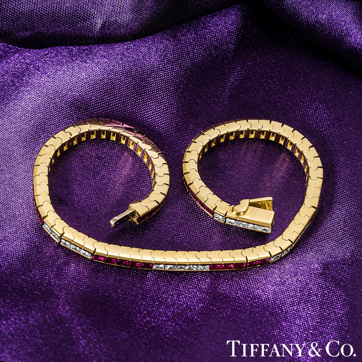 Tiffany & Co. Yellow Gold Ruby & Diamond Tennis Bracelet 4.51cts 2