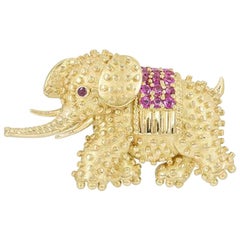 Tiffany & Co. Yellow Gold Ruby Elephant Brooch