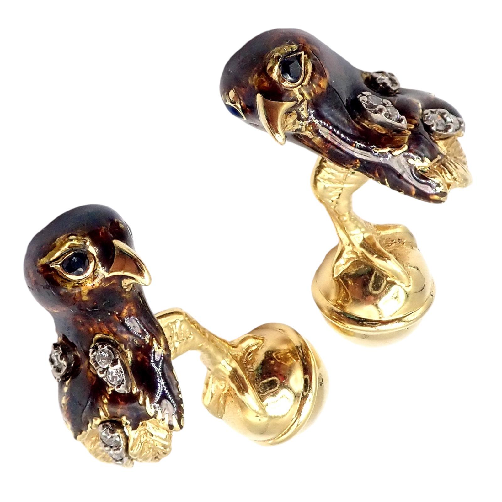 Tiffany & Co. Gelbgold Saphir Diamant Emaille Falcon Vogelkopf Manschettenknöpfe im Angebot 5