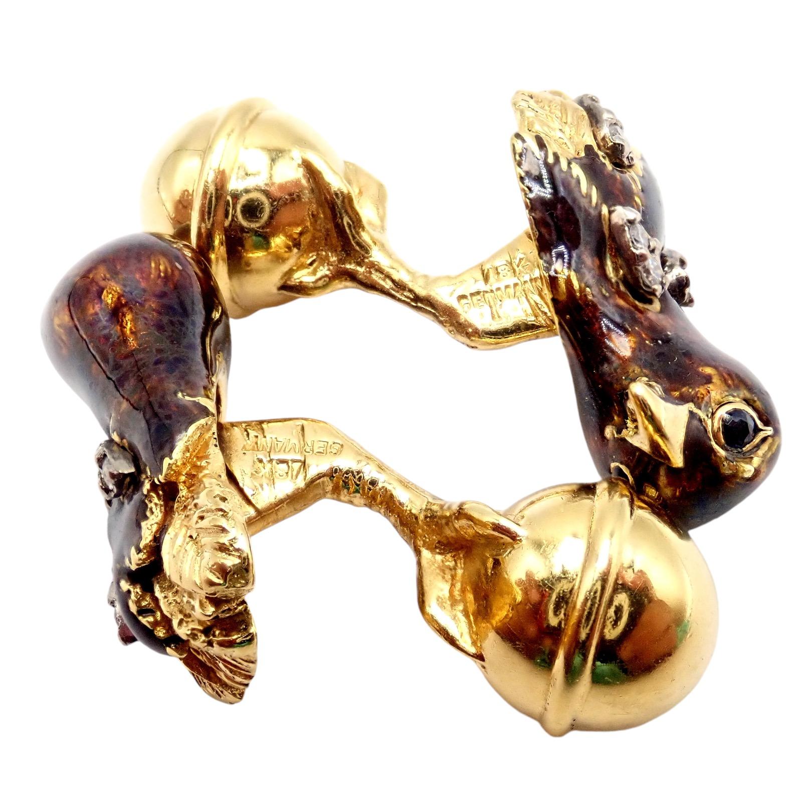 Tiffany & Co. Gelbgold Saphir Diamant Emaille Falcon Vogelkopf Manschettenknöpfe (Brillantschliff) im Angebot