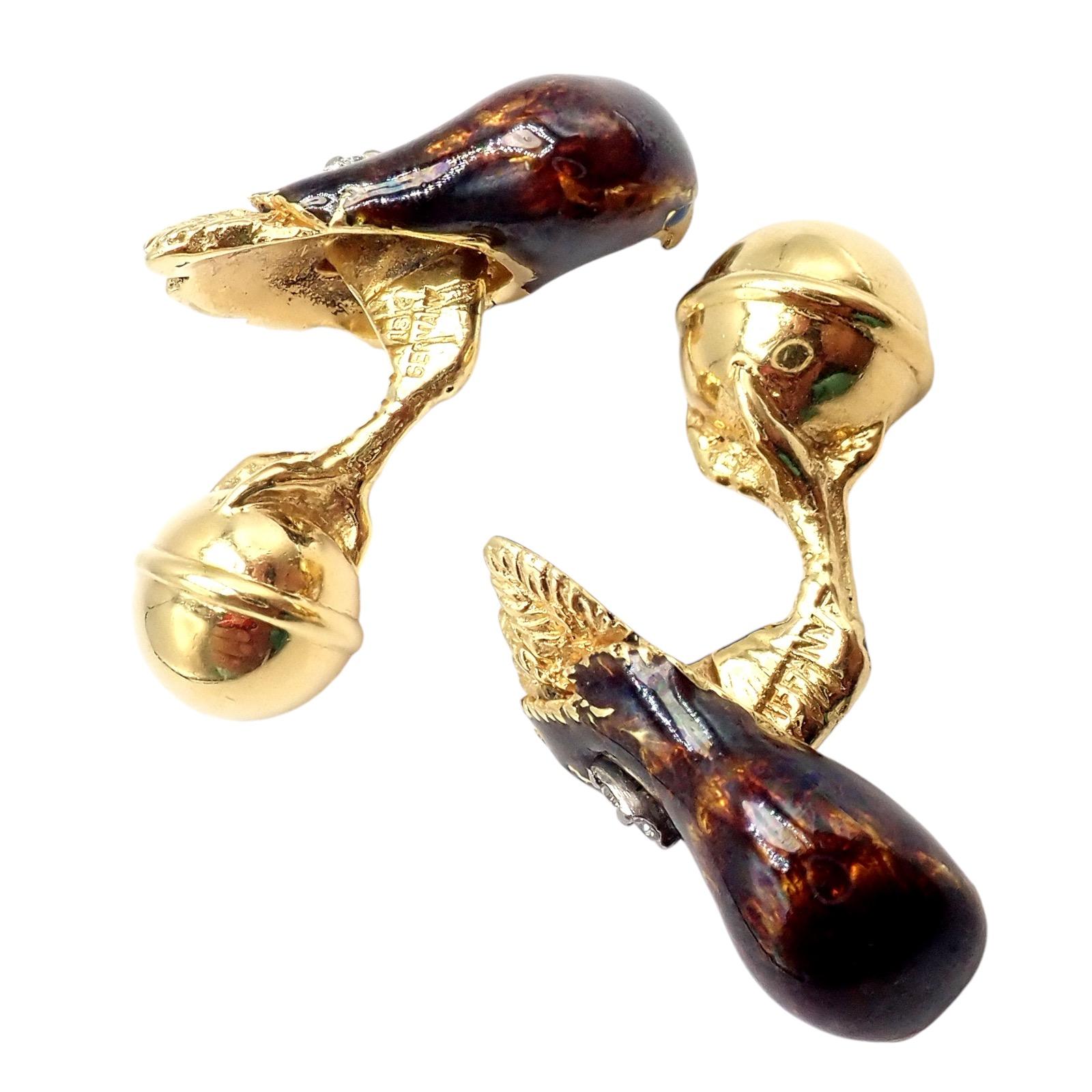 Tiffany & Co. Gelbgold Saphir Diamant Emaille Falcon Vogelkopf Manschettenknöpfe Herren im Angebot