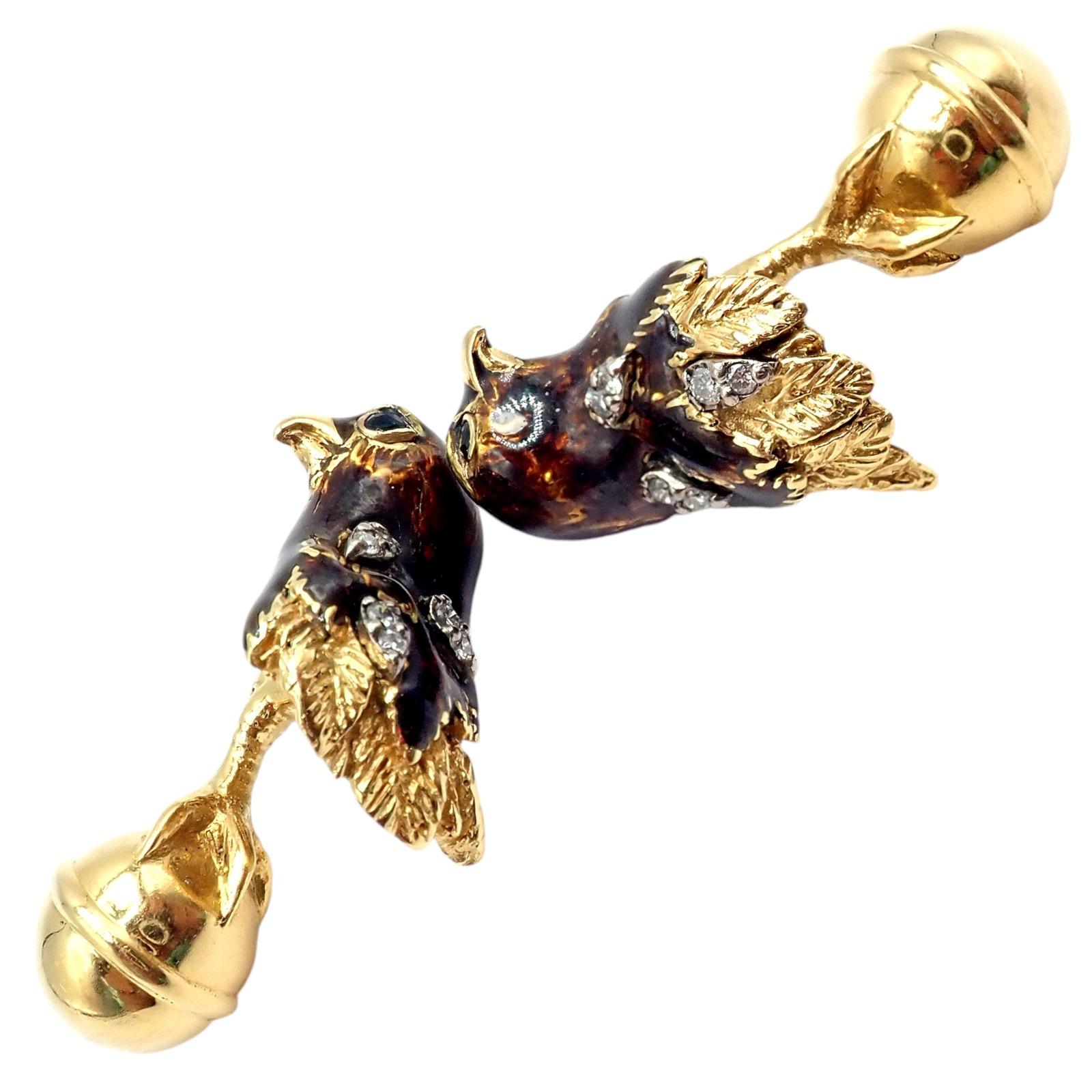 Tiffany & Co. Gelbgold Saphir Diamant Emaille Falcon Vogelkopf Manschettenknöpfe im Angebot 1