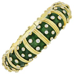 Tiffany & Co. Yellow Gold Schlumberger Green Enamel Diamond Bracelet