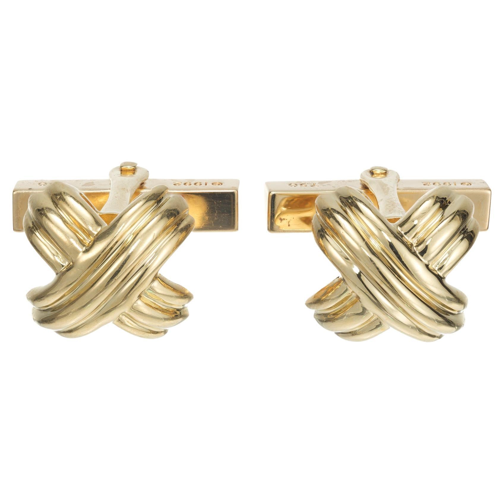 Tiffany & Co Yellow Gold Signature X Cufflinks For Sale