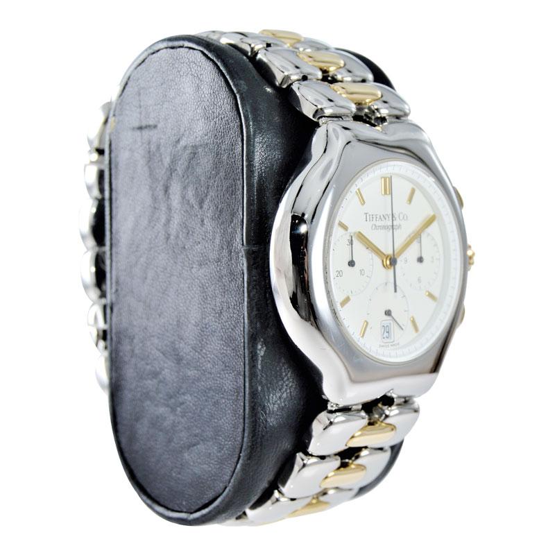 Tiffany & Co. Montre chronographe en or jaune et acier inoxydable Excellent état - En vente à Long Beach, CA