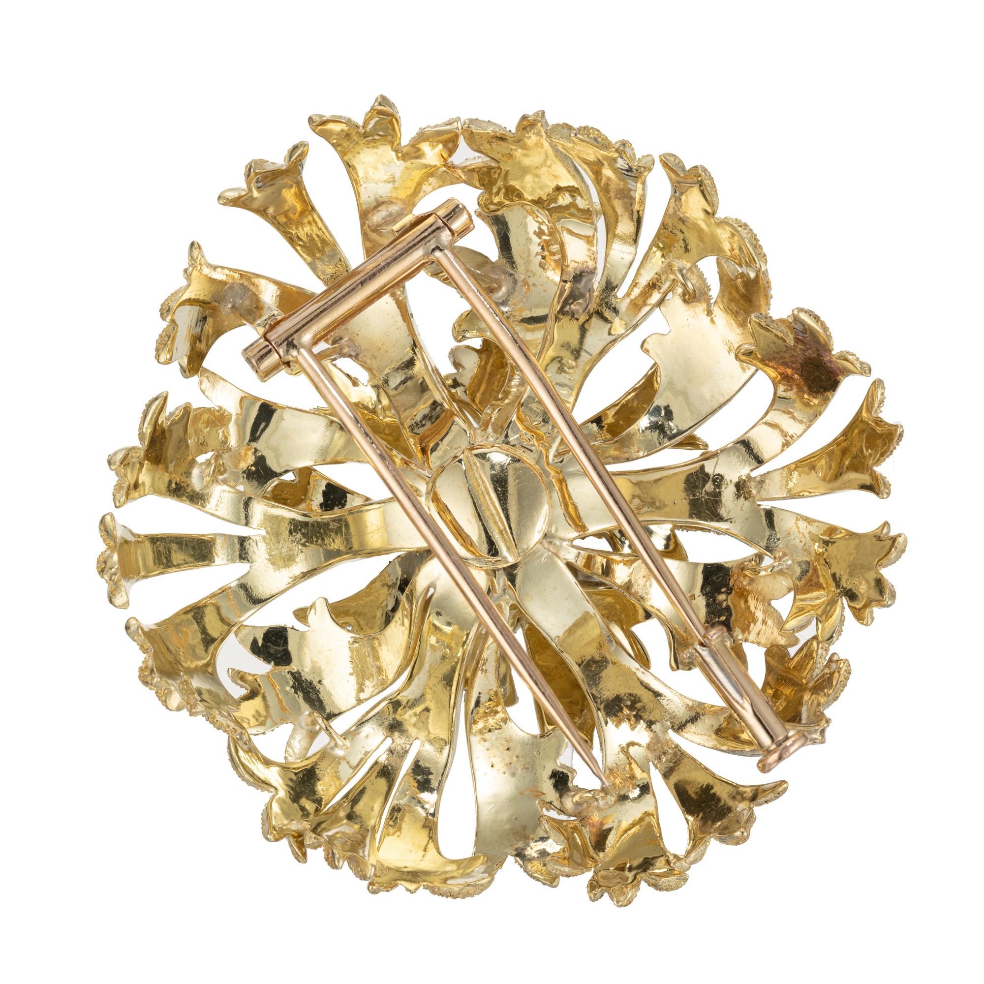 Tiffany & Co Yellow Gold Textured Flower Brooch In Good Condition In Stamford, CT