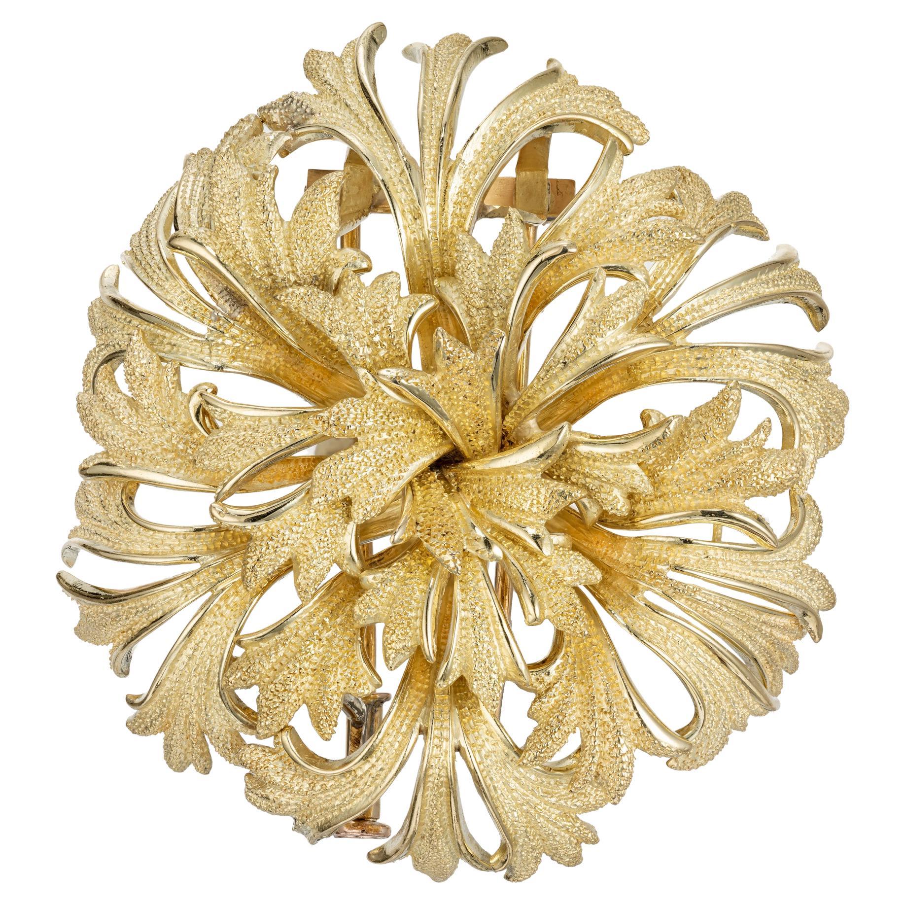 Tiffany & Co Yellow Gold Textured Flower Brooch