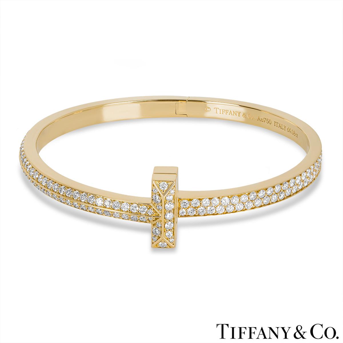 Round Cut Tiffany & Co. Yellow Gold Tiffany T1 Wide Diamond Hinged Bracelet