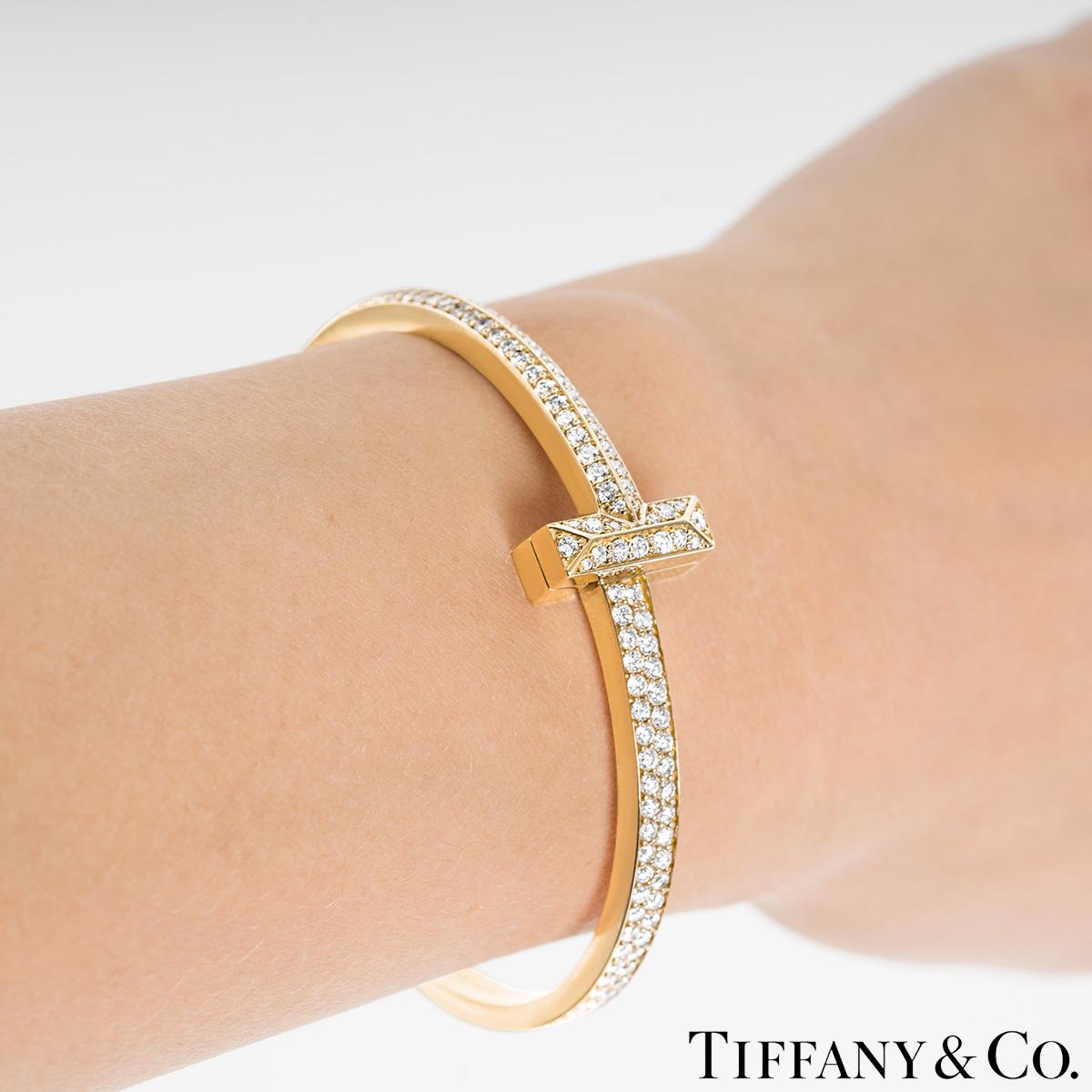 Women's or Men's Tiffany & Co. Yellow Gold Tiffany T1 Wide Diamond Hinged Bracelet