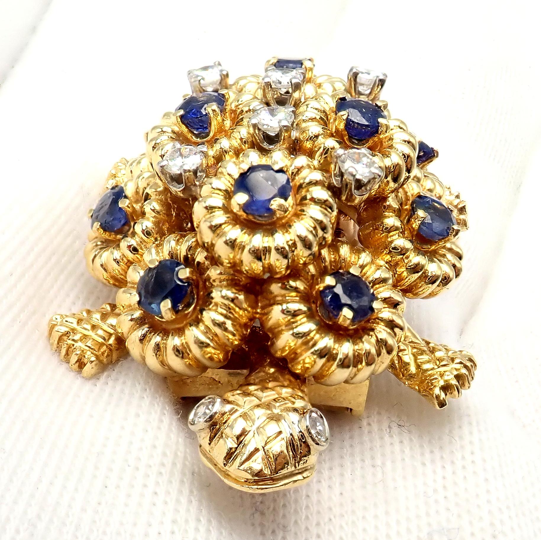 Tiffany & Co. Broche Tortuga Zafiro Diamante Oro Amarillo Corte brillante en venta