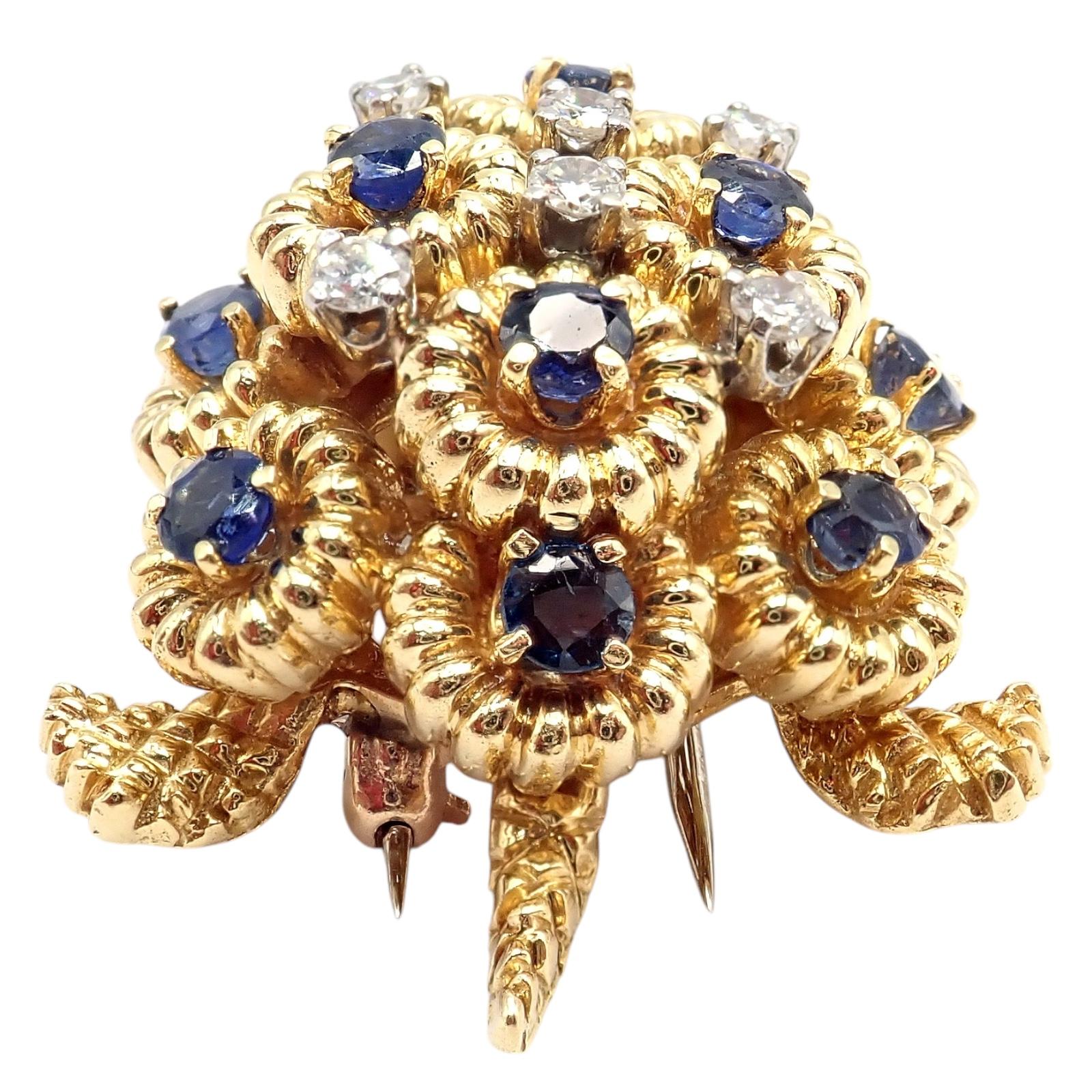 Tiffany & Co. Broche Tortuga Zafiro Diamante Oro Amarillo en Excelente estado para la venta en Southampton, PA