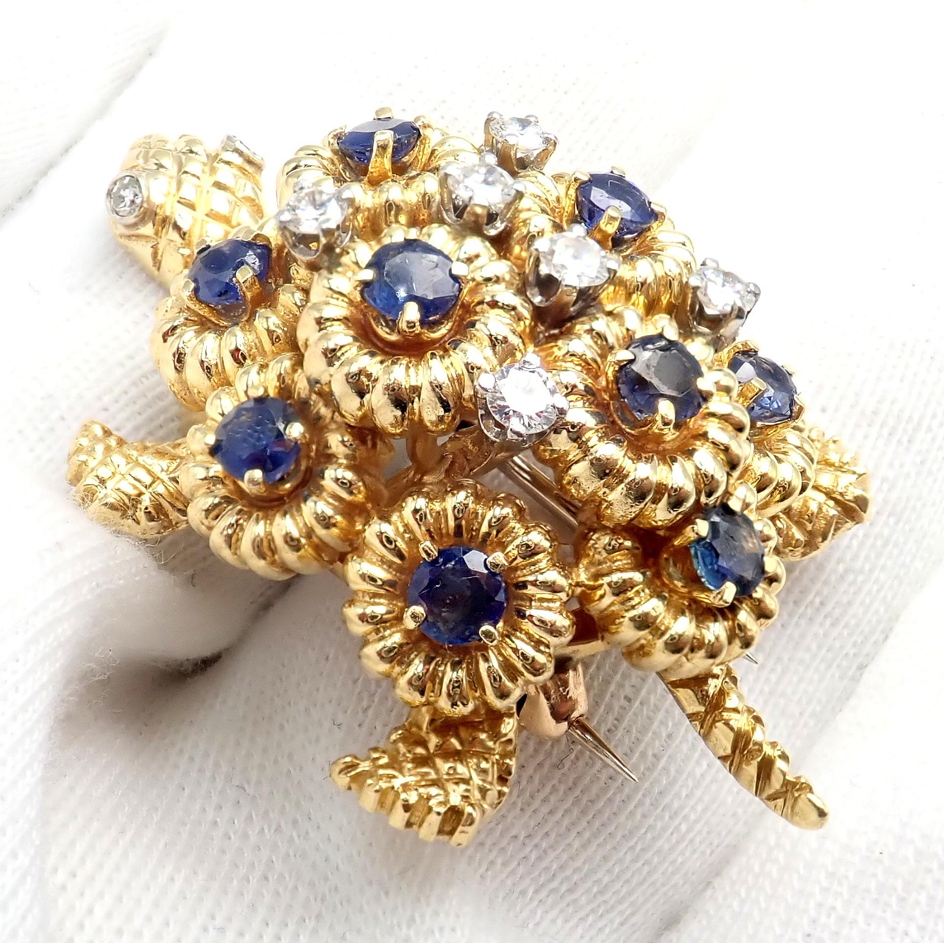 Tiffany & Co. Broche Tortuga Zafiro Diamante Oro Amarillo en venta 2