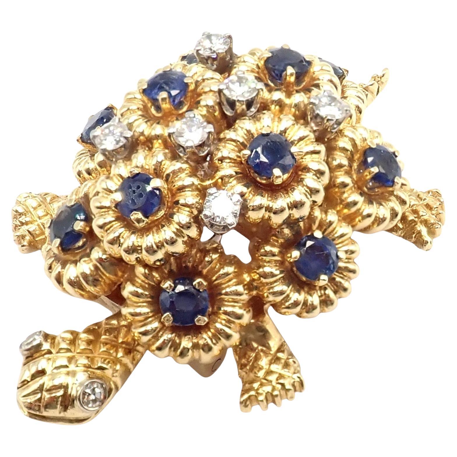 Tiffany & Co. Yellow Gold Turtle Diamond Sapphire Pin Brooch