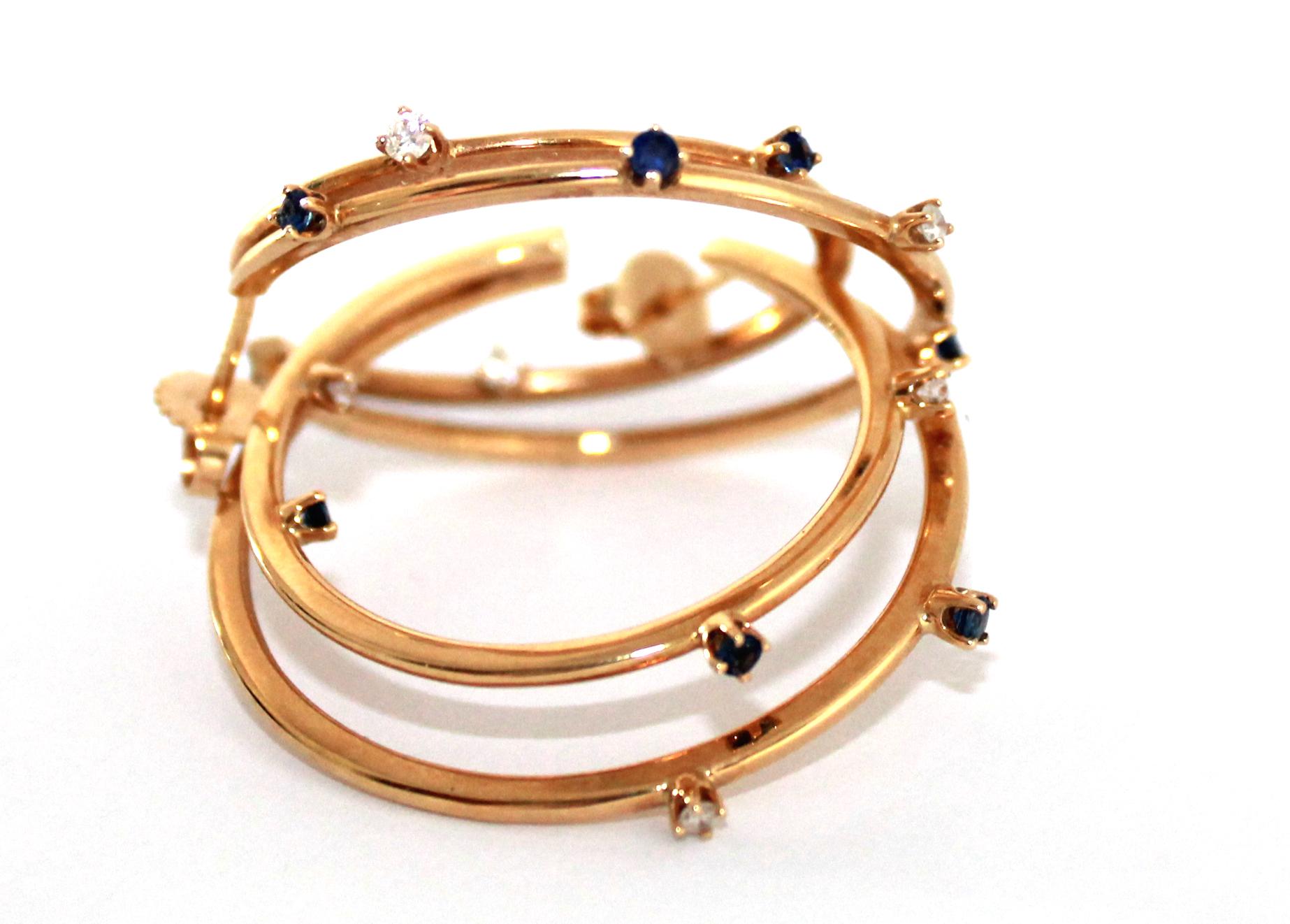 Tiffany & Co. Yellow Gold White Diamond and Blue Sapphire Double Hoop Earrings In Excellent Condition For Sale In London , GB