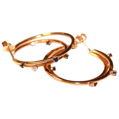 Tiffany & Co. Yellow Gold White Diamond and Blue Sapphire Double Hoop Earrings