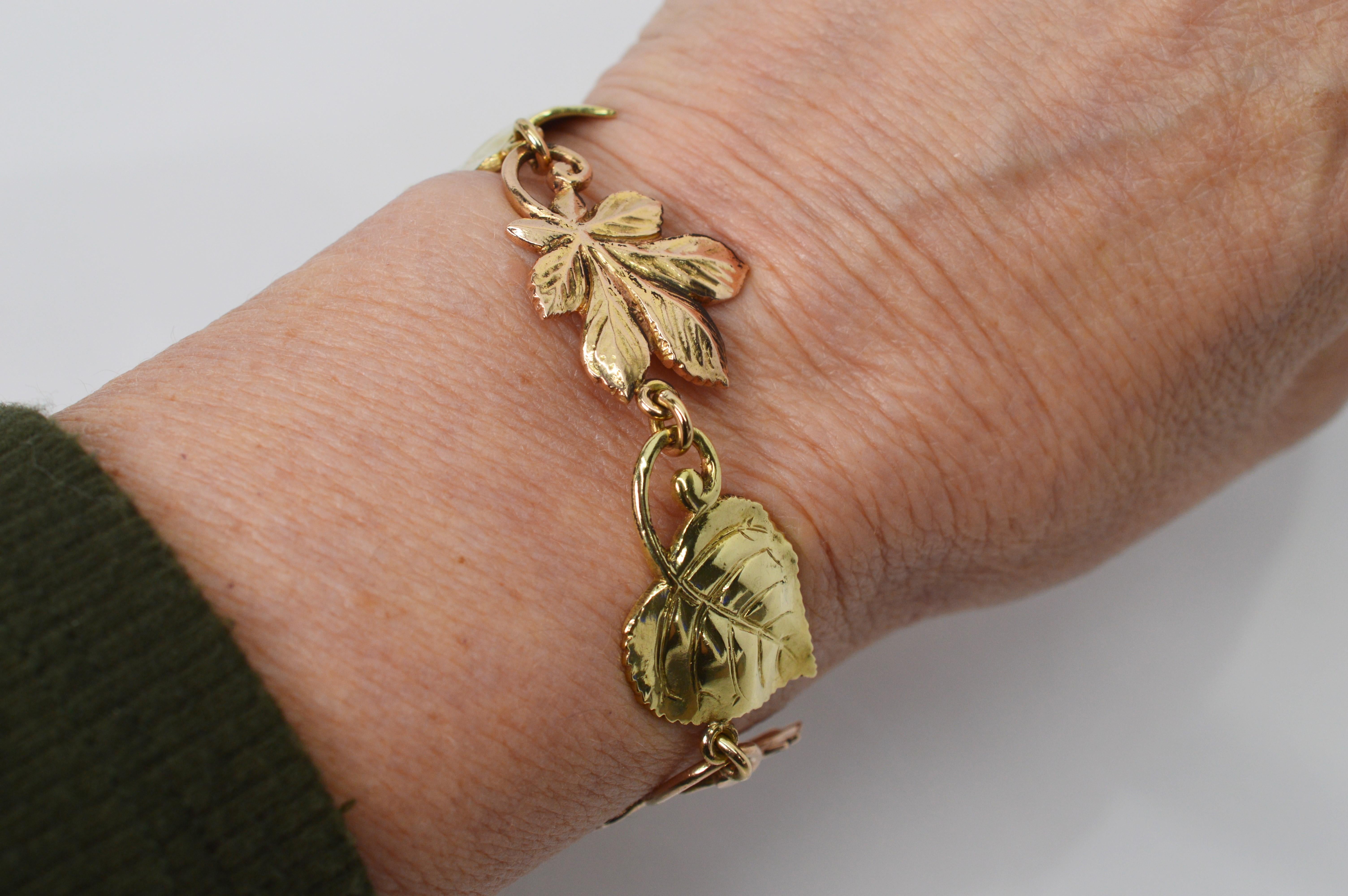 Retro Vintage Tiffany & Co. Yellow Rose 14 Karat Gold Leaf Link Bracelet