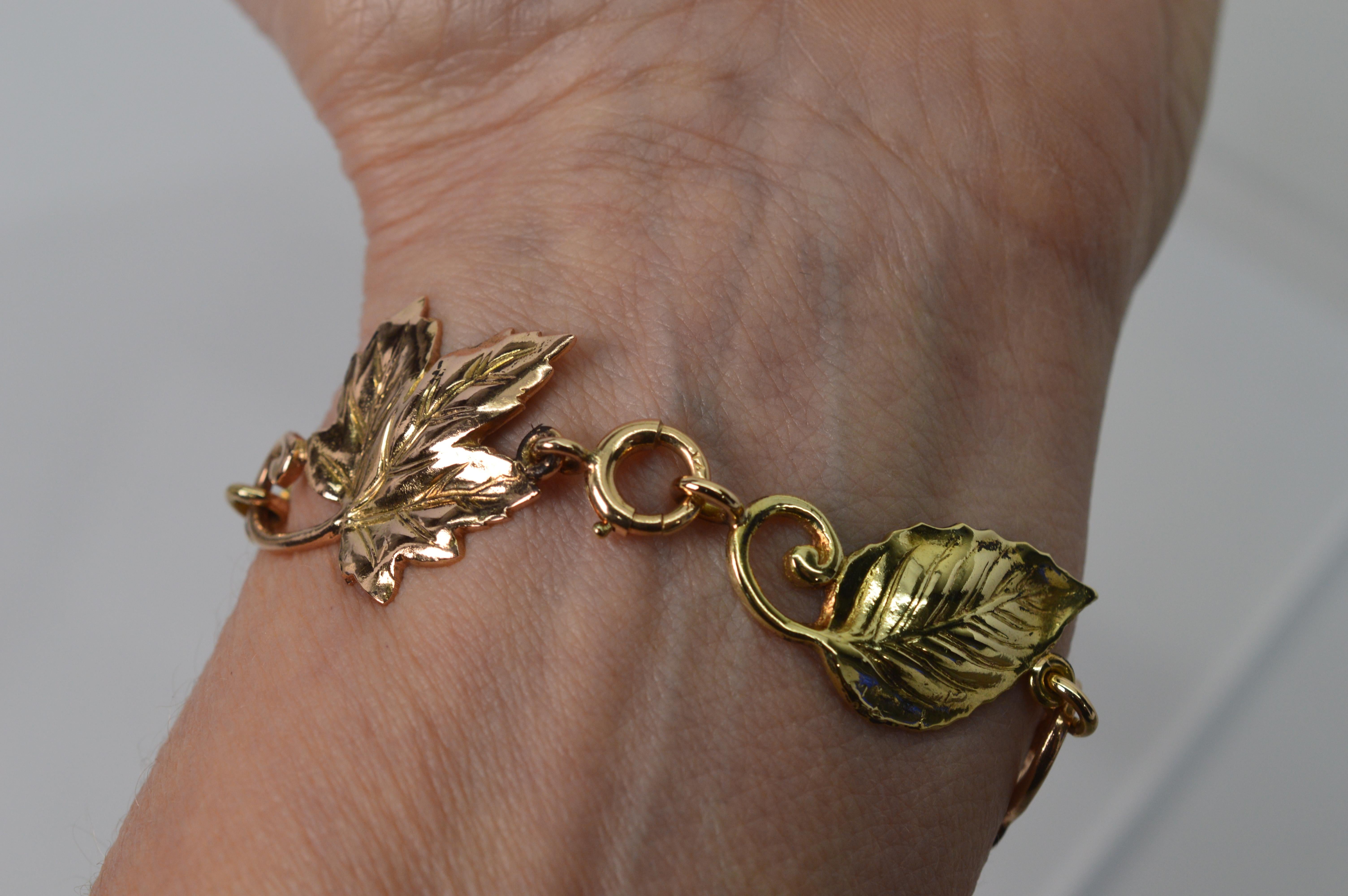 Vintage Tiffany & Co. Yellow Rose 14 Karat Gold Leaf Link Bracelet In Good Condition In Mount Kisco, NY