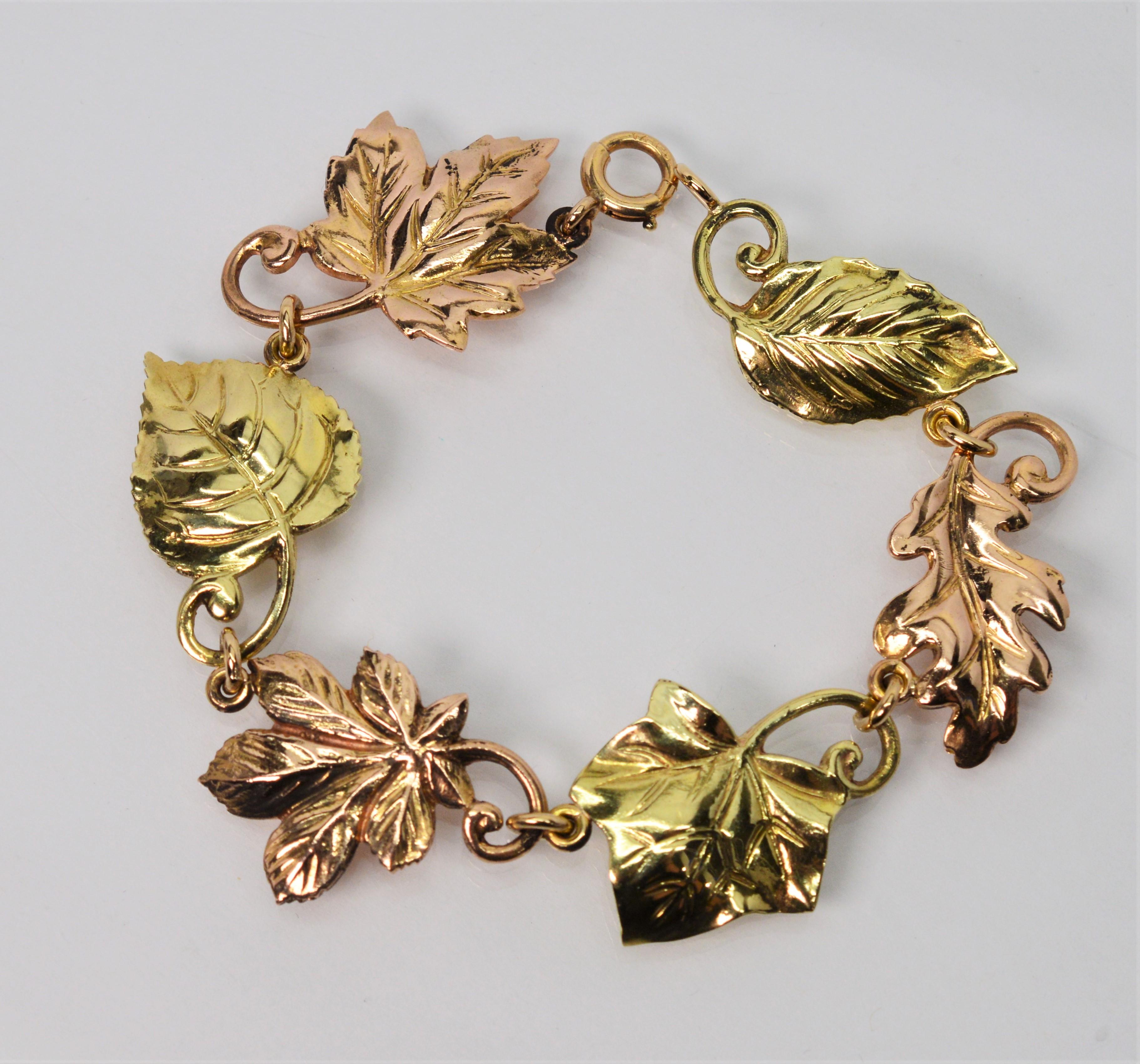 Women's Vintage Tiffany & Co. Yellow Rose 14 Karat Gold Leaf Link Bracelet