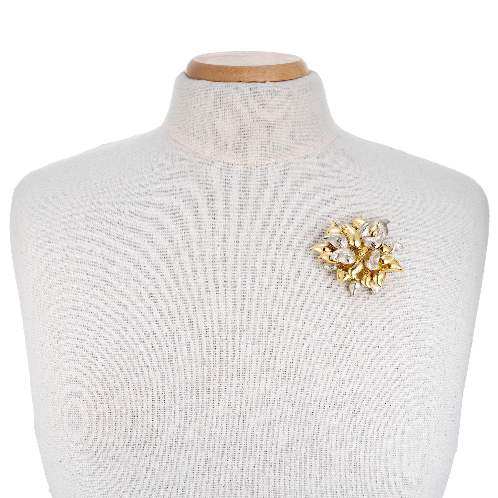 Tiffany & Co. Yellow White Gold Flower Brooch In Excellent Condition For Sale In Stamford, CT