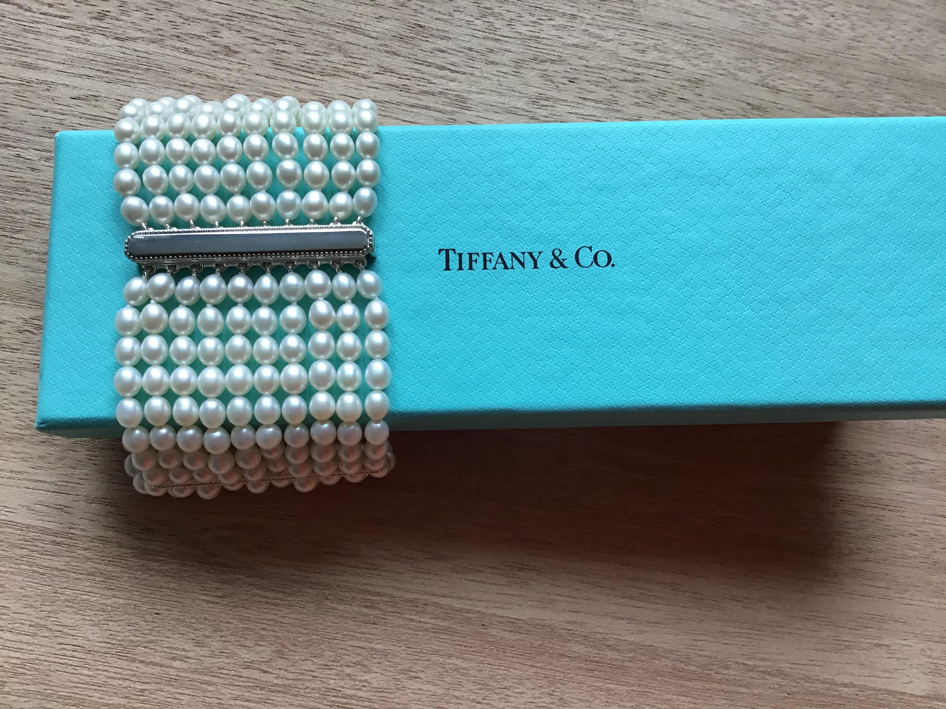 American Tiffany & Co. Ziegfeld 10-Row Cultured Freshwater Pearl Sterling Silver Bracelet