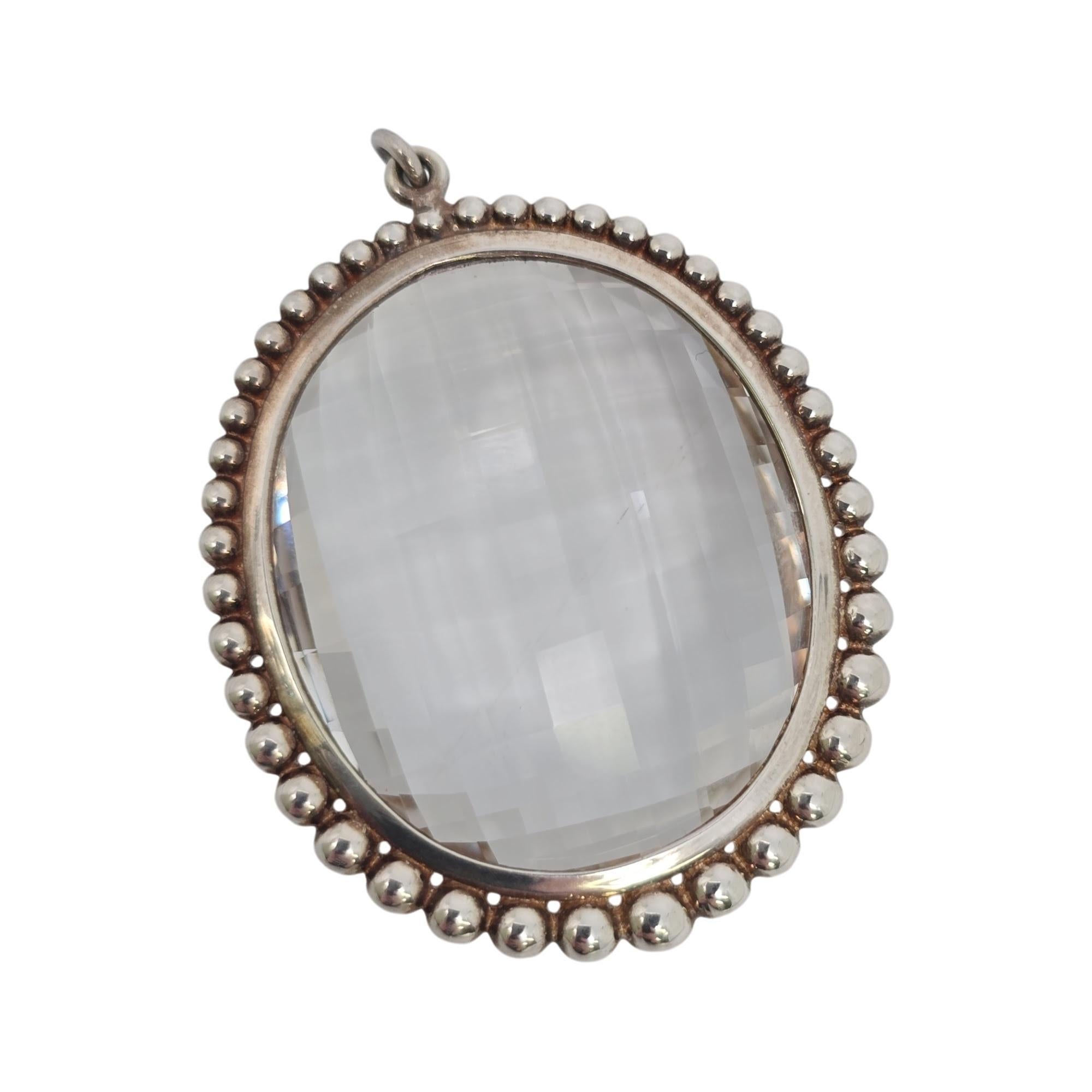 Tiffany & Co Ziegfeld Collection Oval Rock Crystal Sterling Silver Pendant 20821 In Good Condition In Washington Depot, CT