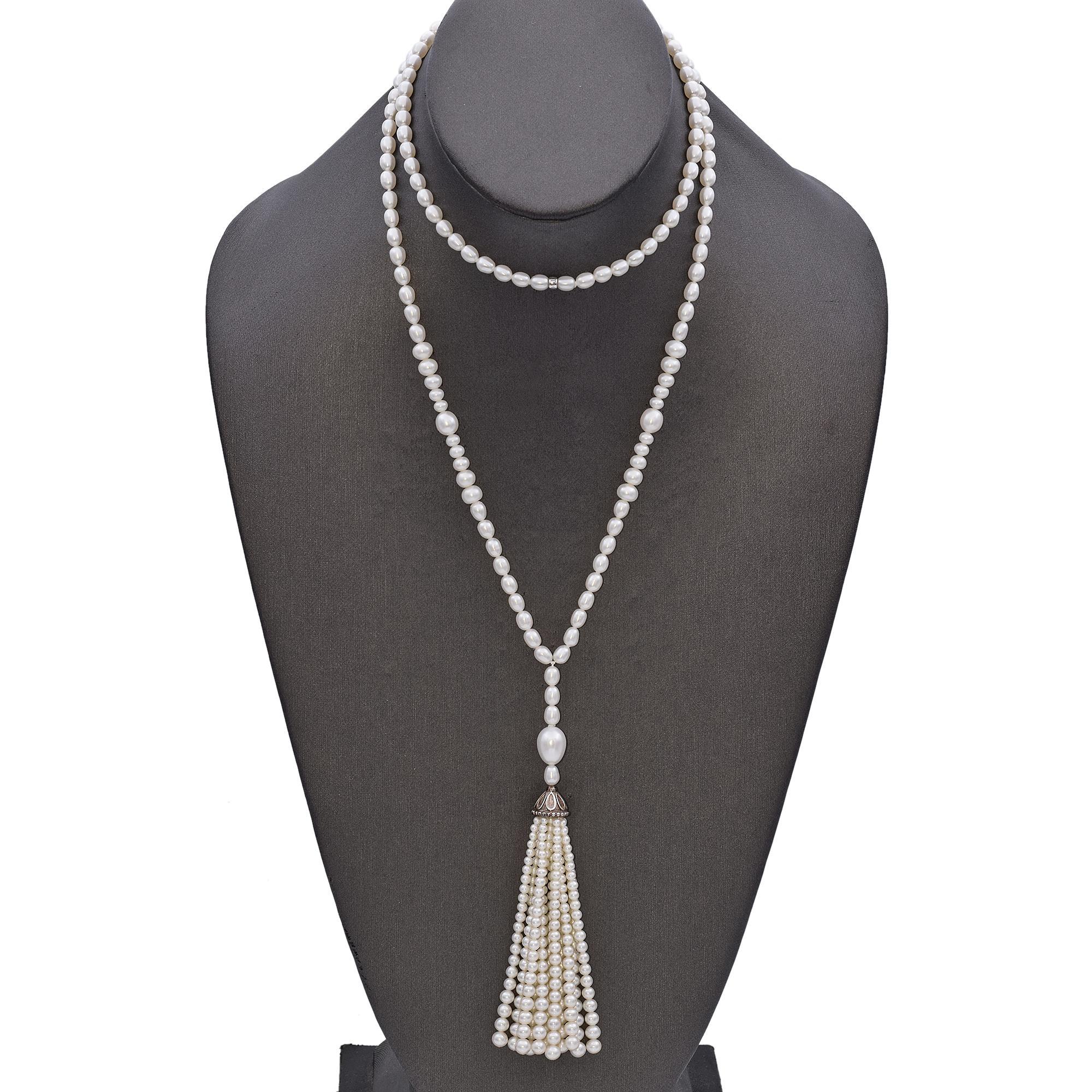 Uncut Tiffany & Co Ziegfeld Collection Tassel Freshwater Pearl Necklace